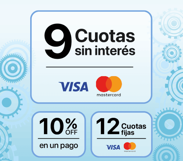 Hasta 9 cuotas si interés con Visa y Mastercard de cualquier banco.